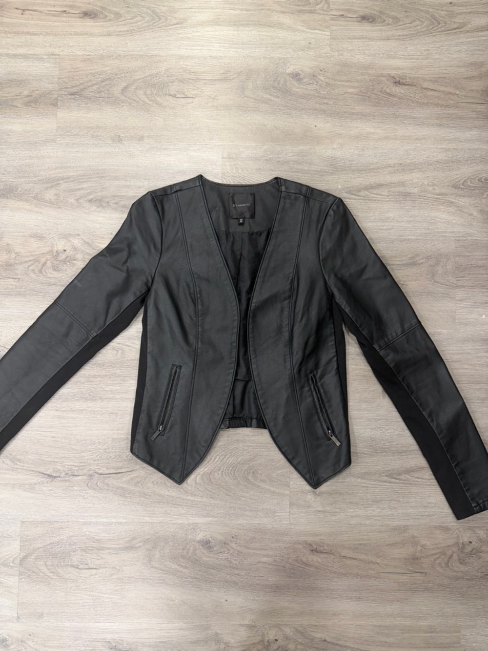 Dynamite Black Faux Leather Open-Front Moto Jacket